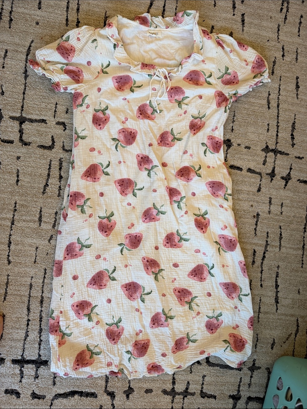 Strawberry Print Short Sleeve Cotton Dress